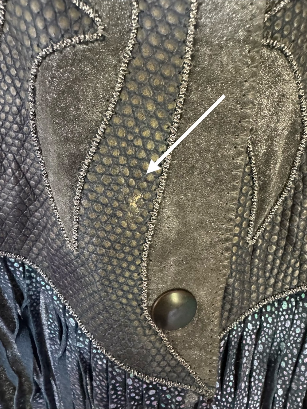 Vintage 80s Roberto Cavalli Fringed Metallic Blue Gray Suede Western Jacket XS - Picture 12 of 16